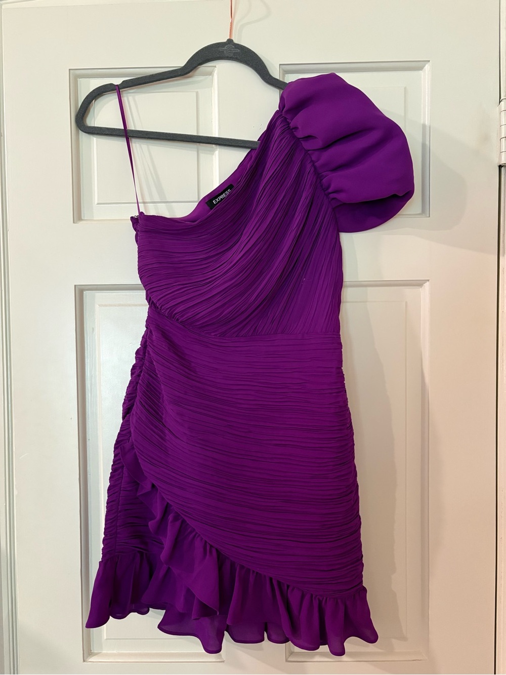 Express Vibrant Purple One-Shoulder Ruffle Mini Dress
